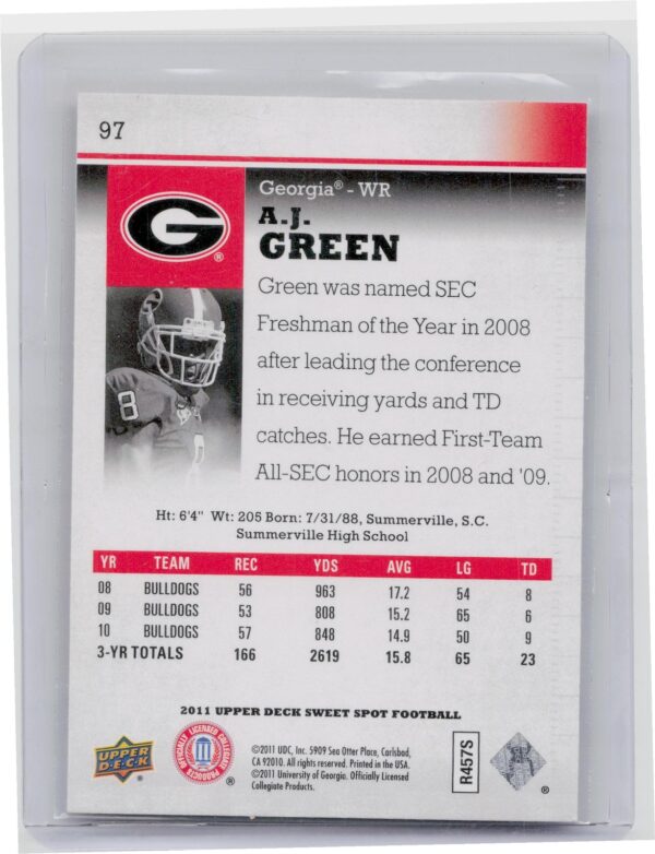 2011 UD Sweet Spot A.J. Green #97 Bulldogs - Image 3