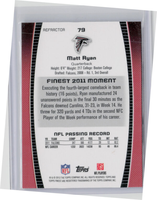 2012 Finest Matt Ryan Prism Refractors #79 Falcons - Image 3