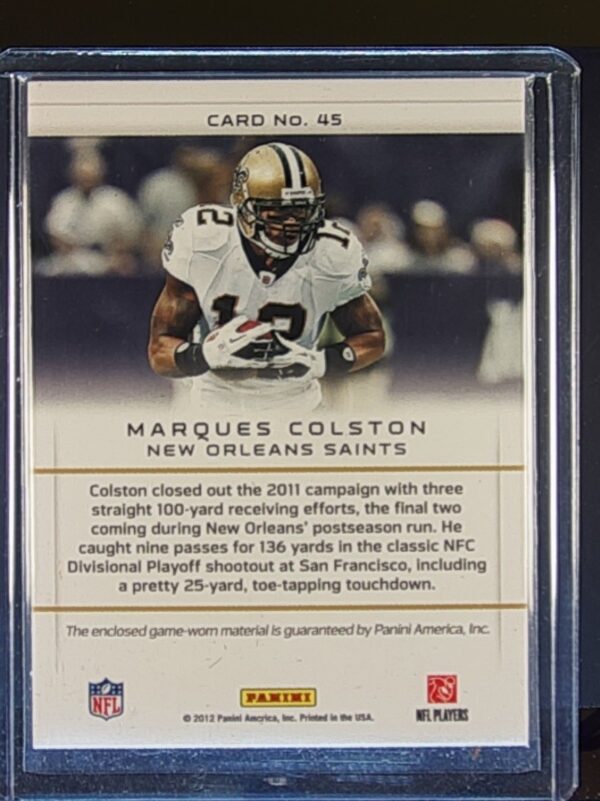 2012 Panini Prestige Marques Colston JSY #45 Saints Gamers Materials - Image 3