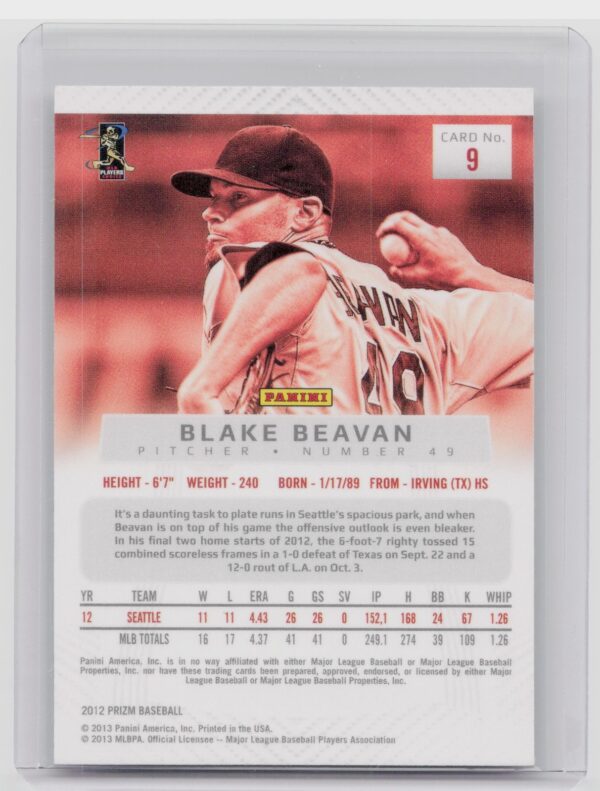 2012 Prizm Blake Beavan #9 Mariners - Image 3