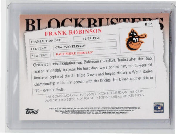 2012 Topps Update Frank Robinson #BP-3 Orioles Blockbusters Commemorative Hat Lo - Image 3