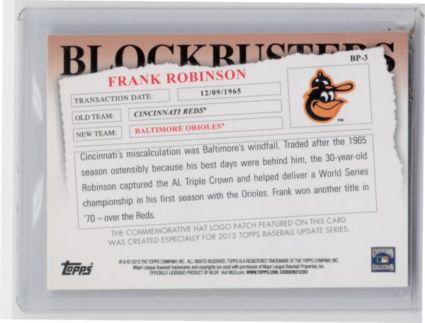 2012 Topps Update Frank Robinson #BP-3 Orioles Blockbusters Commemorative Hat Lo - Image 3