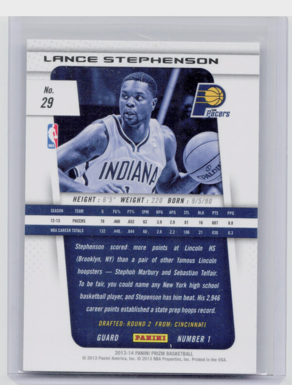 2013-14 Panini Prizm Lance Stephenson #29 Pacers - Image 3