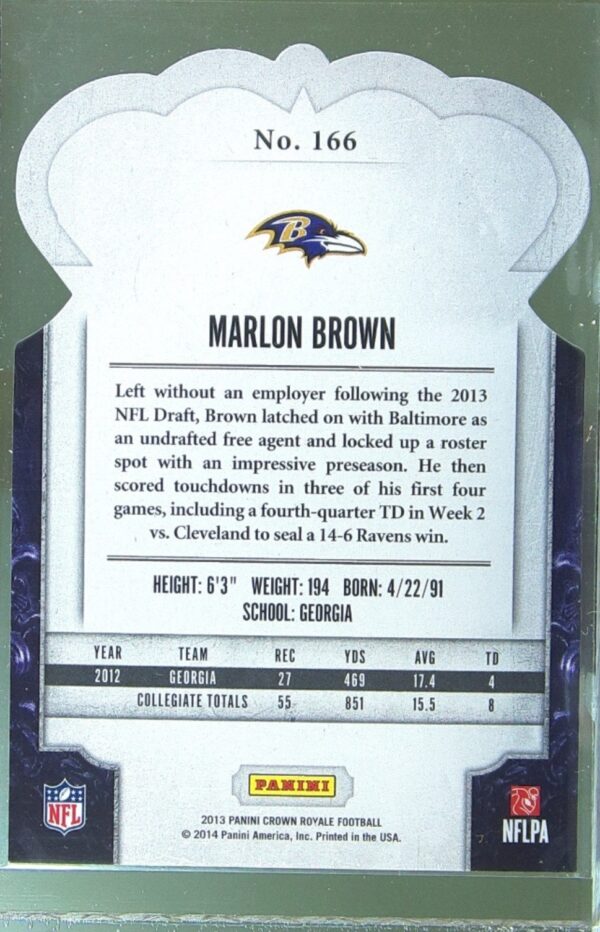 2013 Crown Royale Marlon Brown Red (Die Cut Crown) /99 #166 Ravens - Image 3