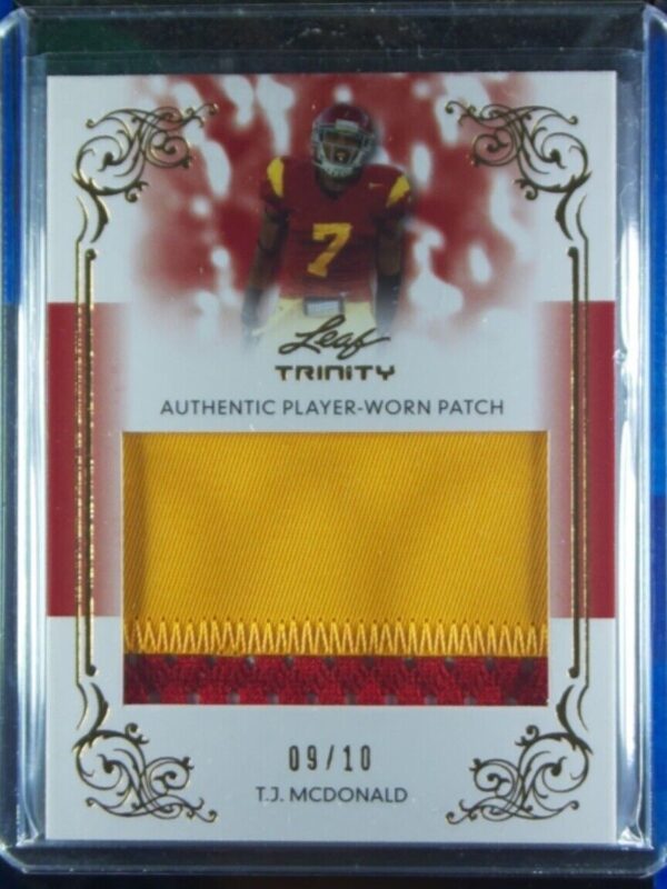 2013 Leaf Trinity T.J. McDonald SN10 MEM #DP-TJM Trojans Jumbo Patch Gold