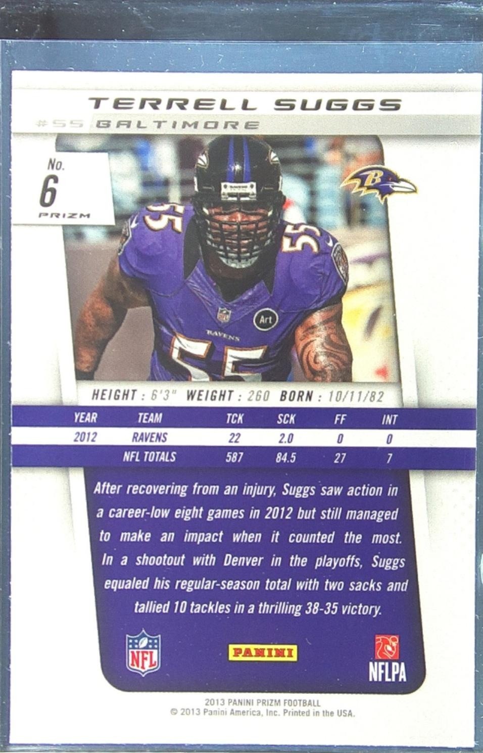 2013 Prizm Terrell Suggs Prizms Blue Pulsar #6 Ravens - Image 3