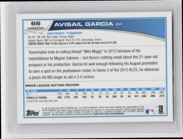 2013 Topps Chrome Avisail Garcia Orange Refractors #66 Tigers - Image 3