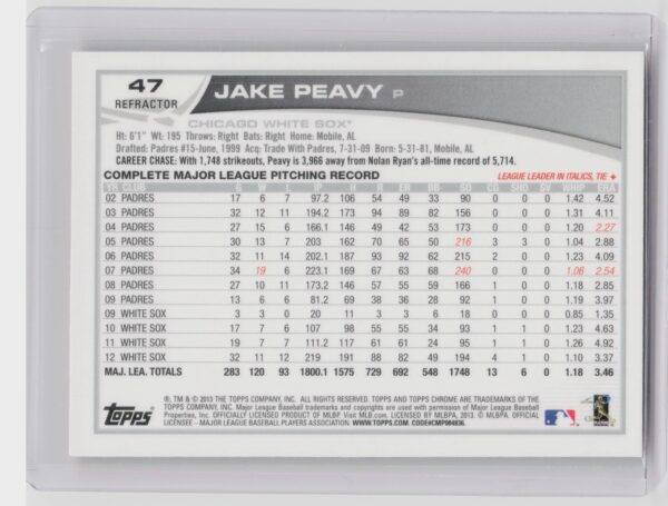 2013 Topps Chrome Jake Peavy Orange Refractors #47 Sox - Image 3
