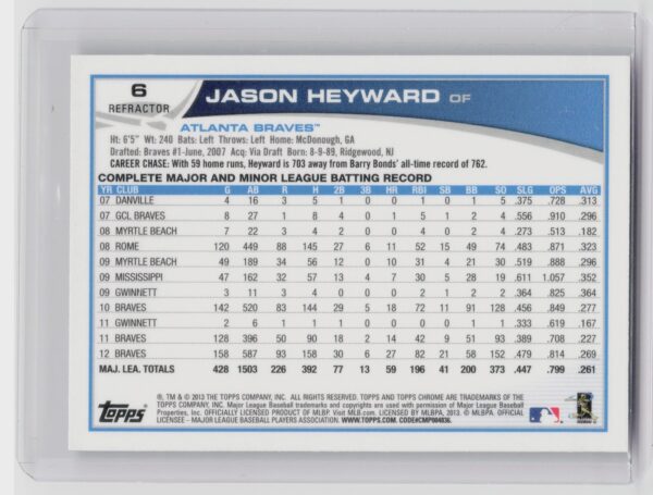 2013 Topps Chrome Jason Heyward Purple Refractors #6 Braves - Image 3