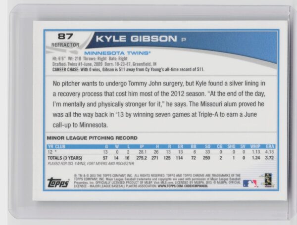 2013 Topps Chrome Kyle Gibson Refractors #87 Twins - Image 3