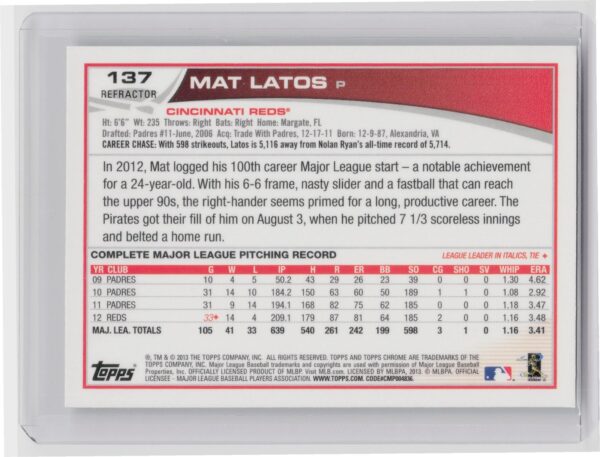 2013 Topps Chrome Mat Latos Refractors #137 Reds - Image 3