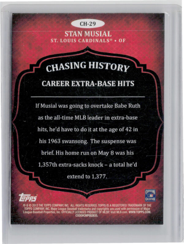 2013 Topps Stan Musial #CH-29 Cardinals Chasing History Silver Foil - Image 3