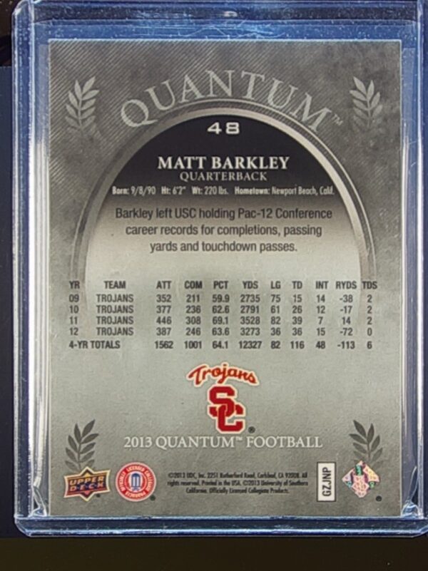 2013 Upper Deck Quantum Matt Barkley /65 #48 Trojans - Image 3