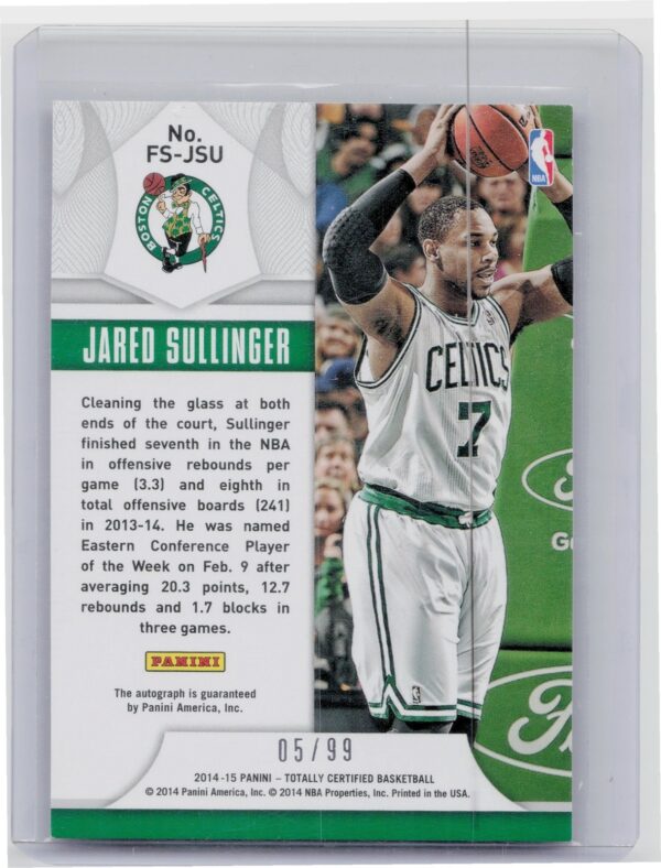 2014-15 Panini Totally Certified Jared Sullinger AU SN99 #FS-JSU Celtics Future - Image 3