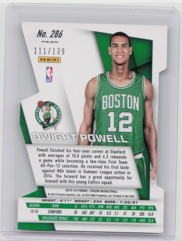 2014-15 Prizm Dwight Powell Prizms Purple Die Cut /139 RC #286 Celtics - Image 3