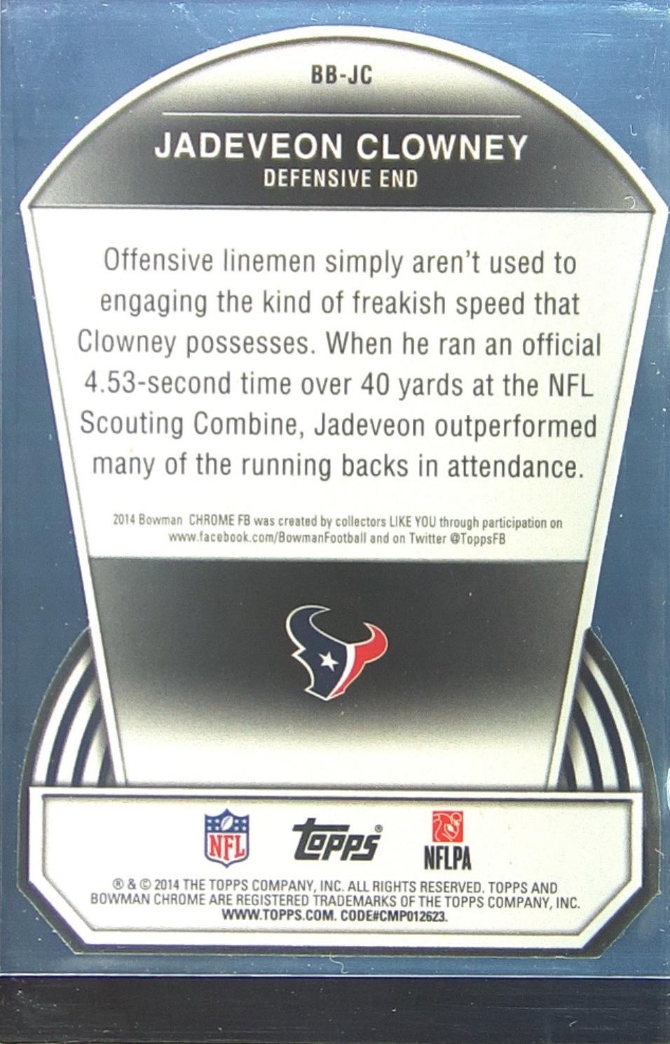 2014 Bowman Chrome Jadeveon Clowney #BB-JC Texans Bowman’s Best Die Cuts - Image 3