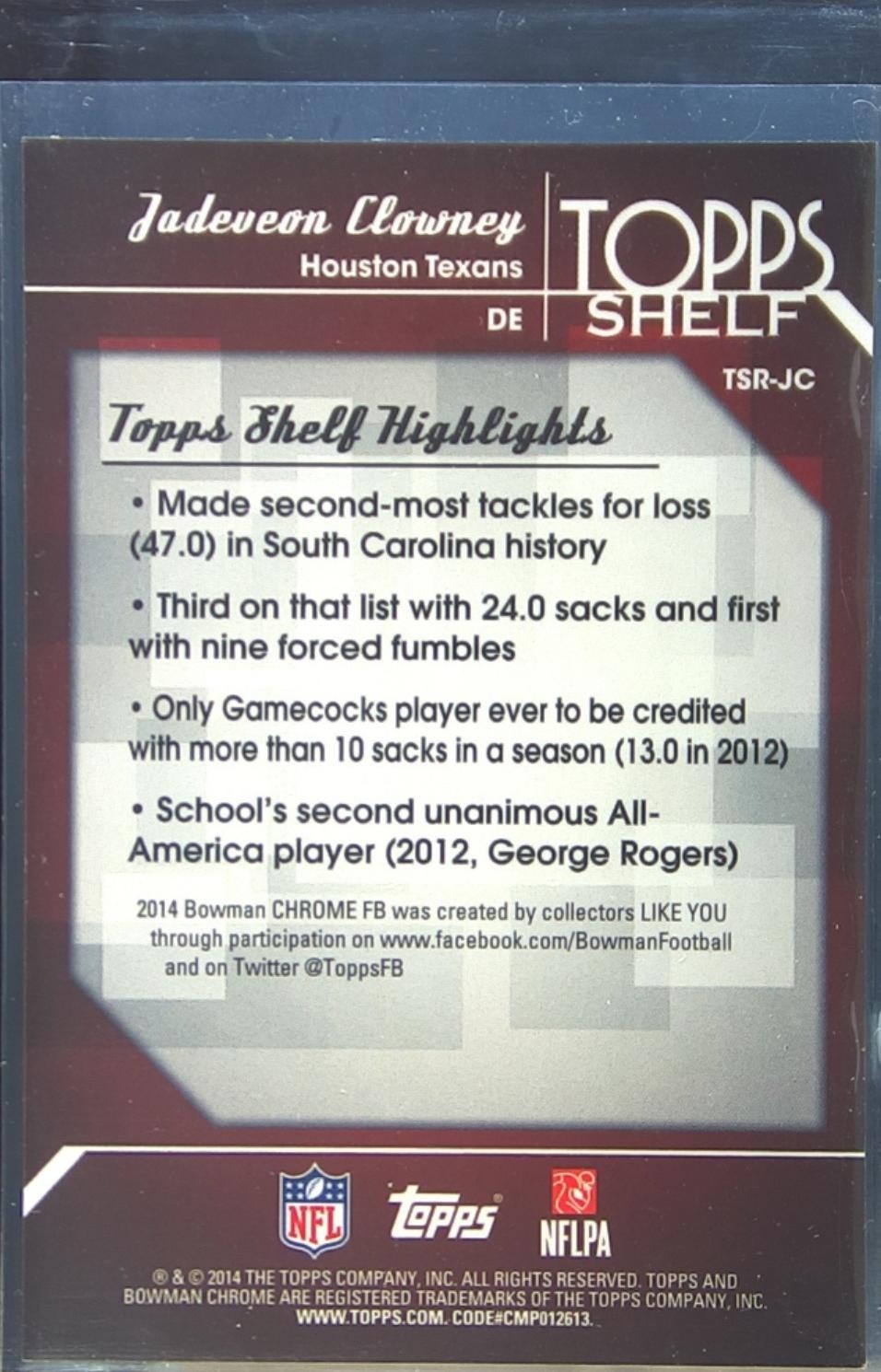 2014 Bowman Chrome Jadeveon Clowney RC #TSR-JC Texans Topps Shelf Rookies - Image 3