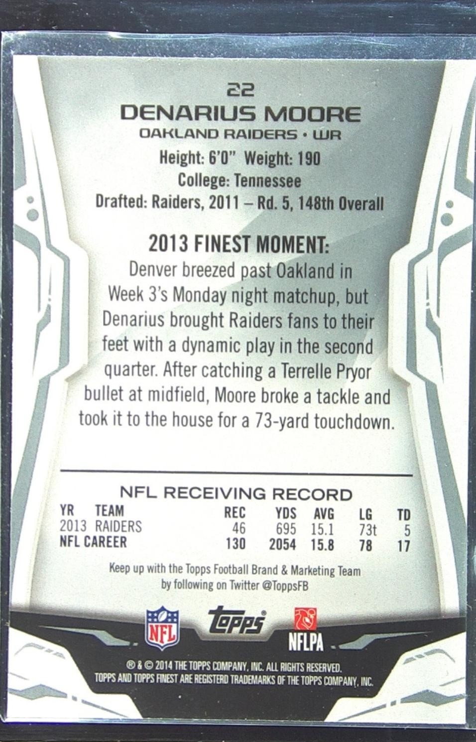 2014 Finest Denarius Moore Xfractors #22 Raiders - Image 3