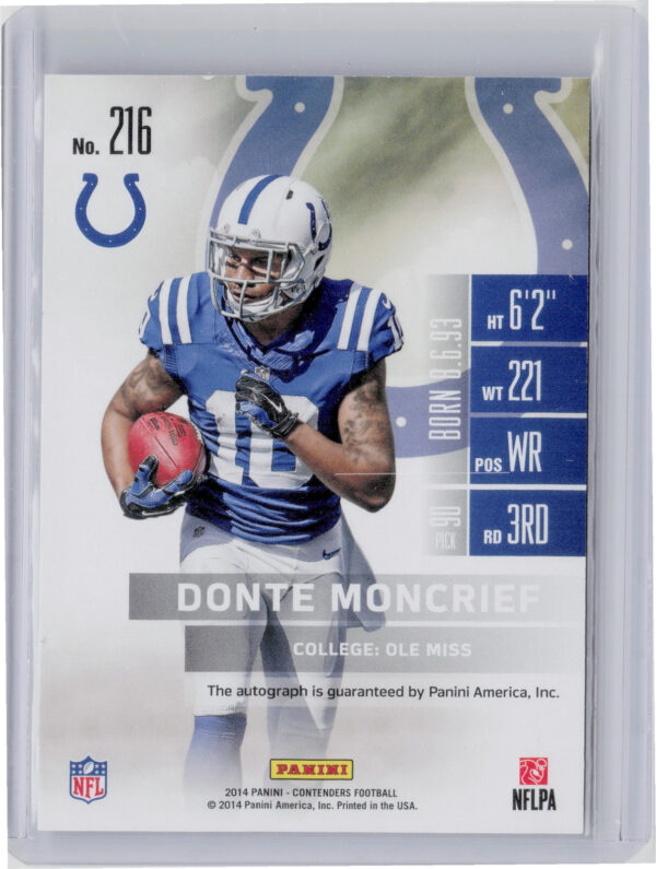 2014 Panini Contenders Donte Moncrief AU RC #216 Colts - Image 3