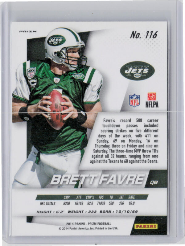 2014 Panini Prizm Brett Favre Prizms #116 Jets - Image 3