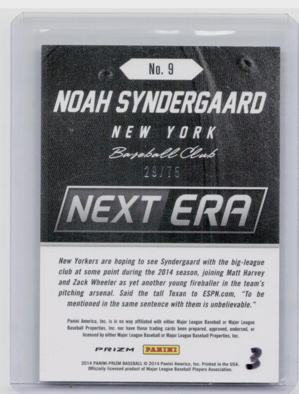2014 Panini Prizm Noah Syndergaard SN75 #9 Mets Next Era Prizms Blue Mojo - Image 3