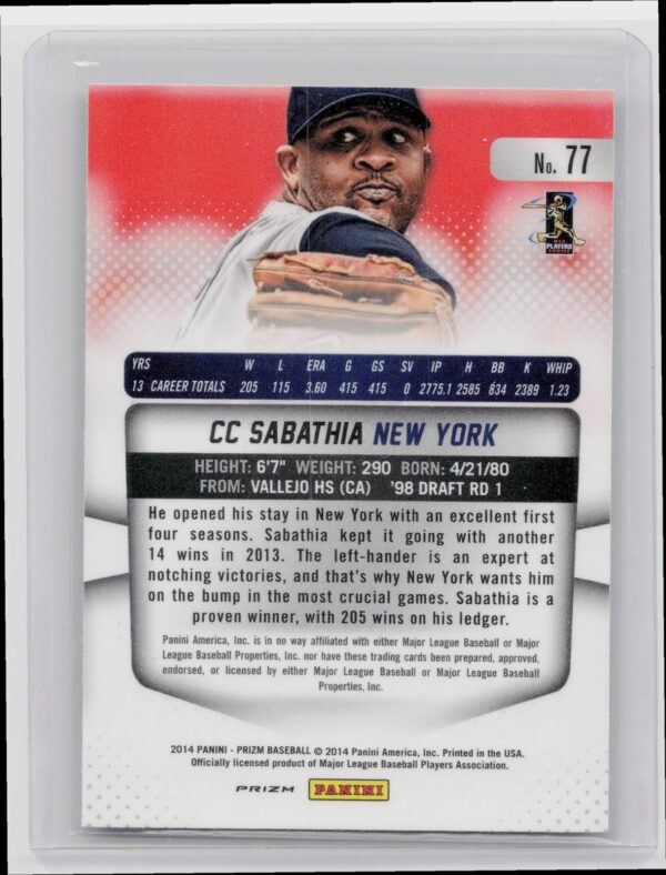 2014 Prizm CC Sabathia Prizms Camo #77 Yankees - Image 3