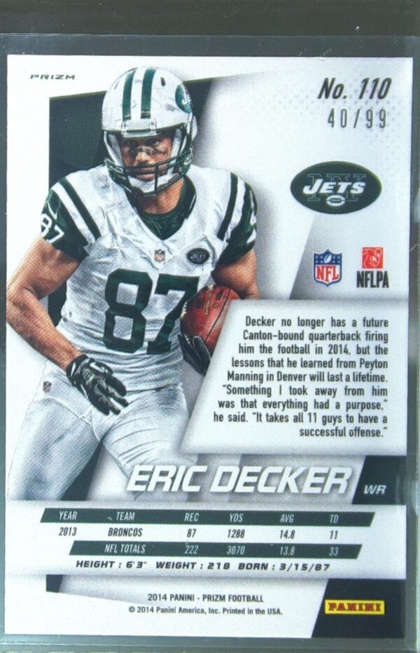 2014 Prizm Eric Decker Light Blue Wave Prizm /99 #110 Jets - Image 3