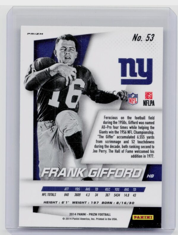 2014 Prizm Frank Gifford Red White And Blue Prizm #53 Giants - Image 3