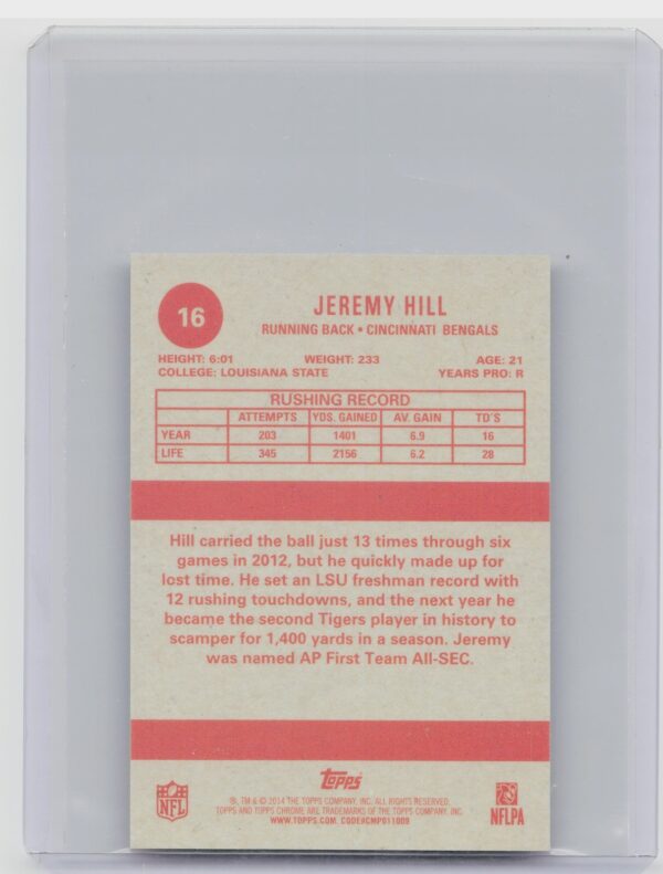 2014 Topps Chrome Jeremy Hill Rookie /99 1973 Minis Ref#16 Bengals - Image 3