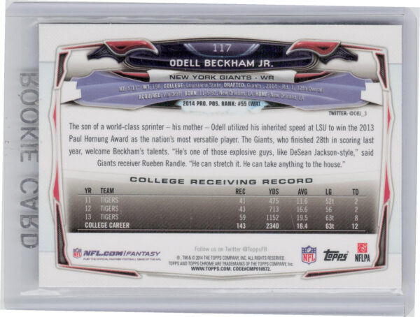 2014 Topps Chrome Odell Beckham Jr. Orange Refractors #117 Giants - Image 3