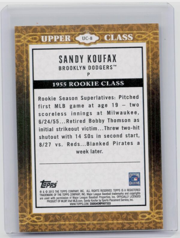 2014 Topps Sandy Koufax #UC-8 Dodgers Upper Class - Image 3