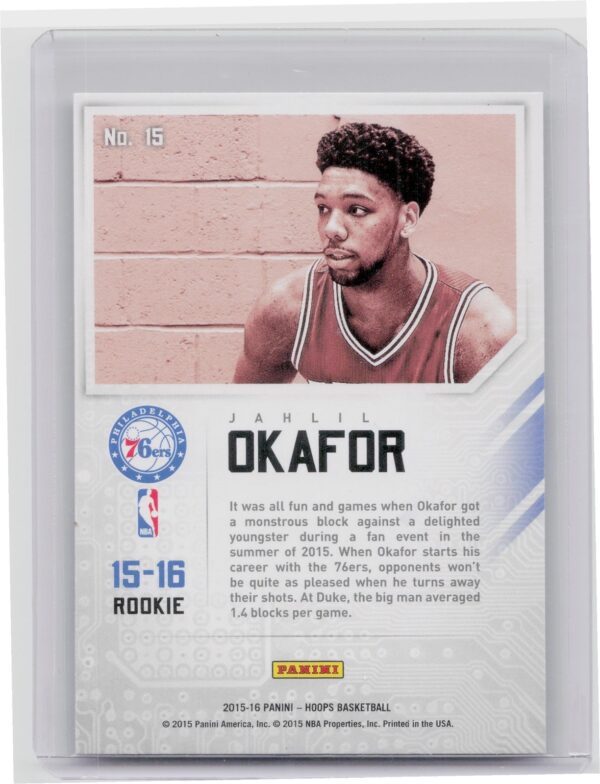 2015-16 Hoops Jahlil Okafor #15 76ers Faces of the Future - Image 3