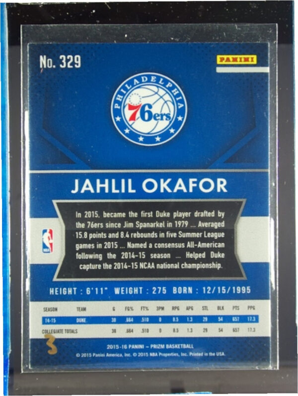 2015-16 Panini Prizm Jahlil Okafor RC #329 76ers - Image 3