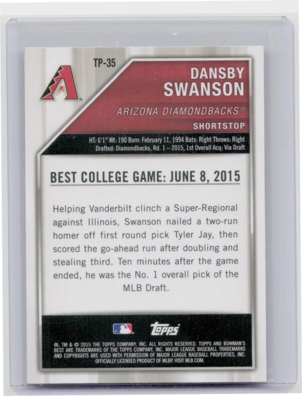 2015 Bowman's Best Dansby Swanson Atomic refractor #TP-35 Diamondbacks - Image 3