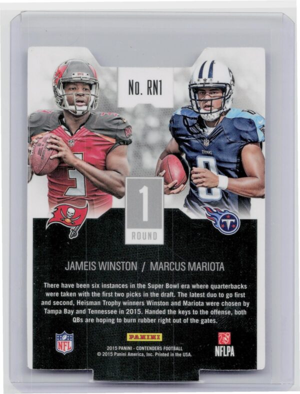 2015 Contenders Jameis Winston / Marcus Mariota #RN1 Titans Round Numbers - Image 3