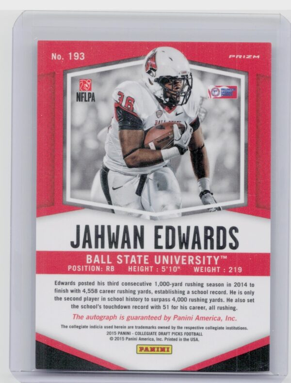 2015 Panini Prizm Collegiate Draft Picks Jahwan Edwards AU #193 Cardinals - Image 3