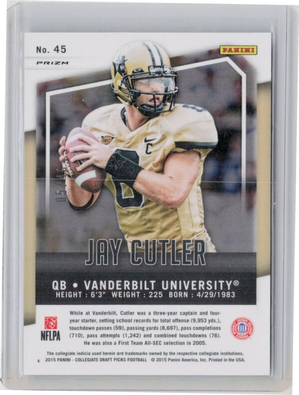 2015 Panini Prizm Collegiate Draft Picks Jay Cutler Prizms Tie Dyed SN49 #45 Com - Image 3