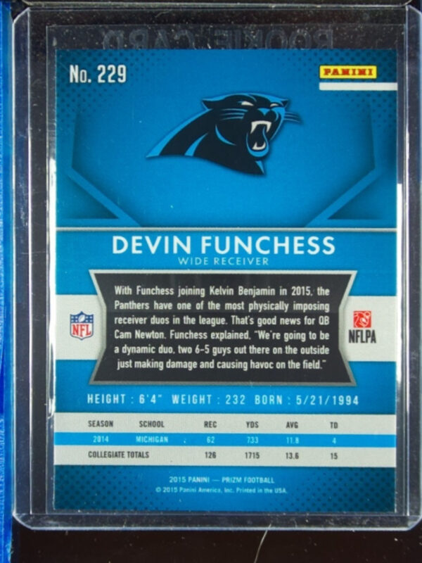 2015 Panini Prizm Devin Funchess RC #229 Panthers - Image 3