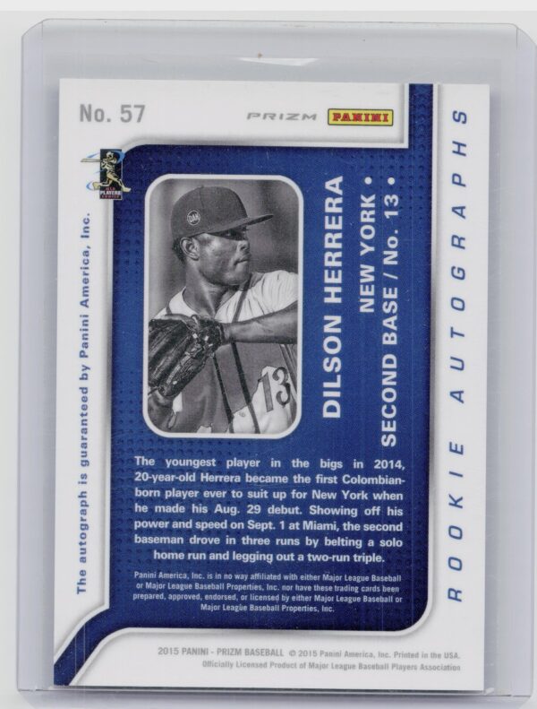 2015 Panini Prizm Dilson Herrera AU #57 Mets Rookie Autographs Prizms - Image 3