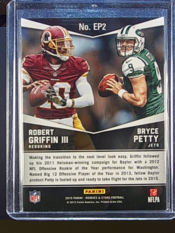 2015 Panini Rookies & Stars Bryce Petty / Robert Griffin III #EP2 Redskins Embro - Image 3