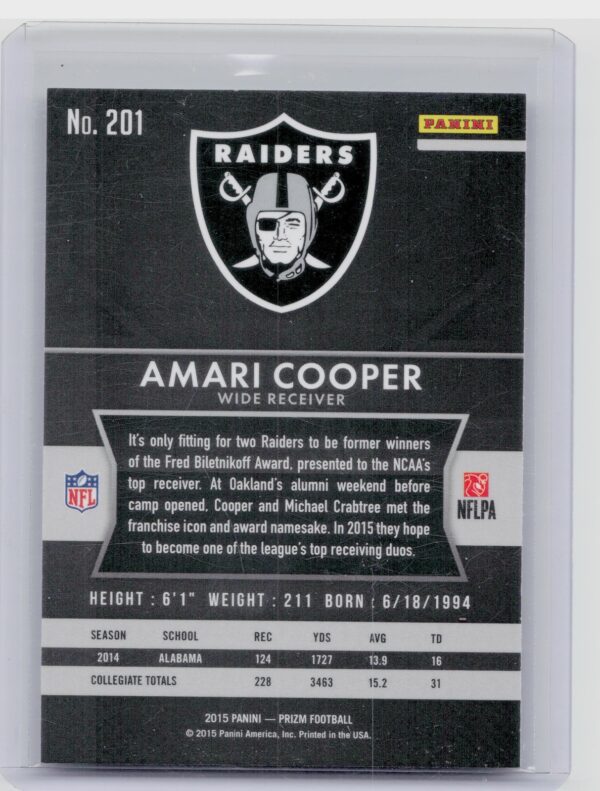 2015 Prizm Amari Cooper RC #201 Raiders - Image 3