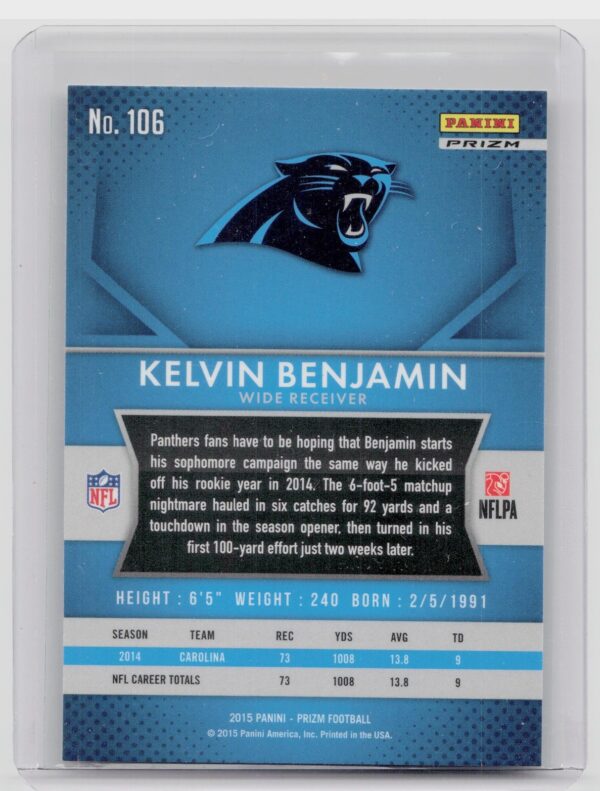 2015 Prizm Kelvin Benjamin Prizm #106 Panthers - Image 3