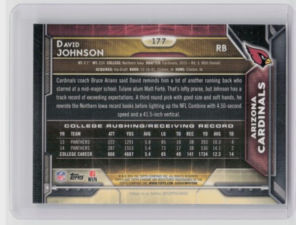 2015 Topps Chrome David Johnson RC #177 Cardinals - Image 3