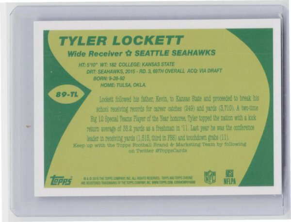 2015 Topps Chrome Tyler Lockett #89-TL Seahawks 1989 Topps Super Rookies - Image 3
