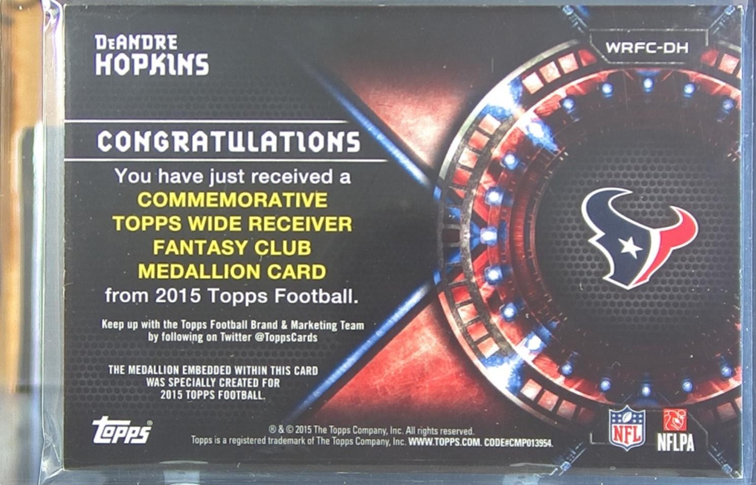 2015 Topps DeAndre Hopkins /75 #WRFC-DH Texans Wide Receivers Fantasy Club - Image 3