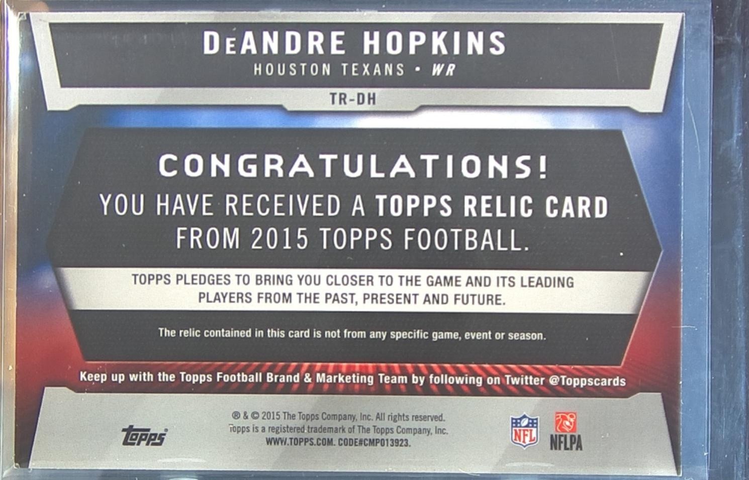 2015 Topps DeAndre Hopkins JSY #TR-DH Texans Relics - Image 3