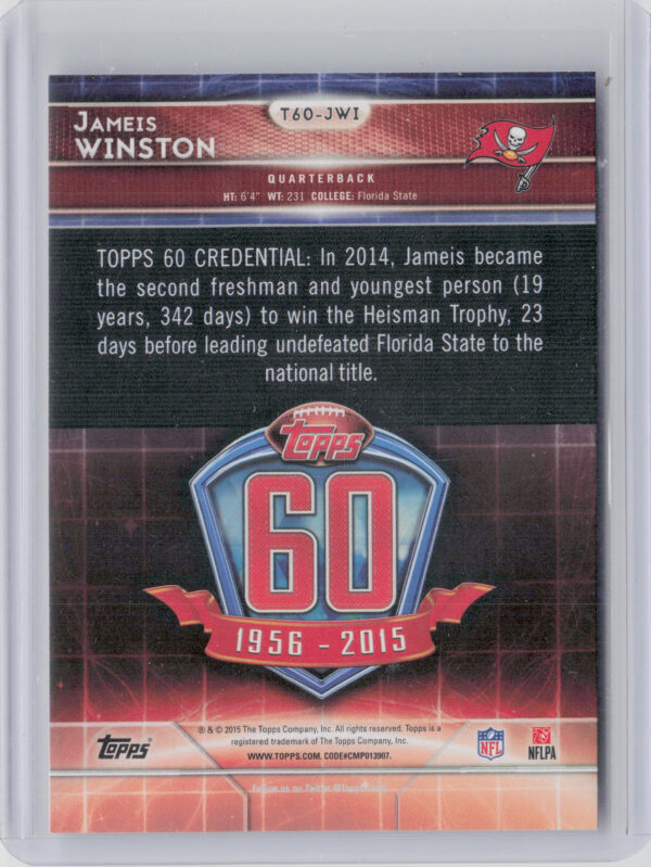 2015 Topps Jameis Winston #T60-JWI Buccaneers 60th Anniversary - Image 3