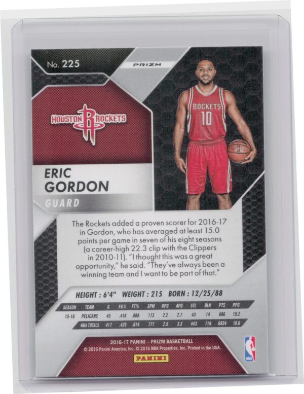 2016-17 Panini Prizm Eric Gordon Silver Prizms #225 Rockets - Image 3