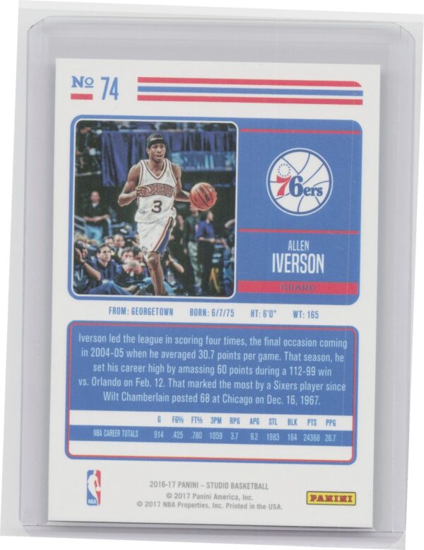2016-17 Panini Studio Allen Iverson #74 76ers - Image 3