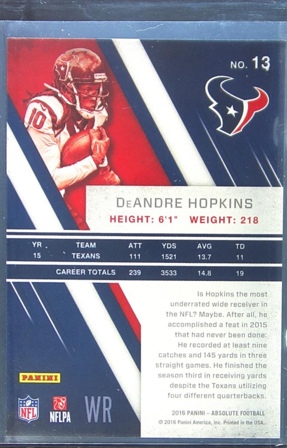 2016 Absolute DeAndre Hopkins Spectrum Blue #13 Texans - Image 3